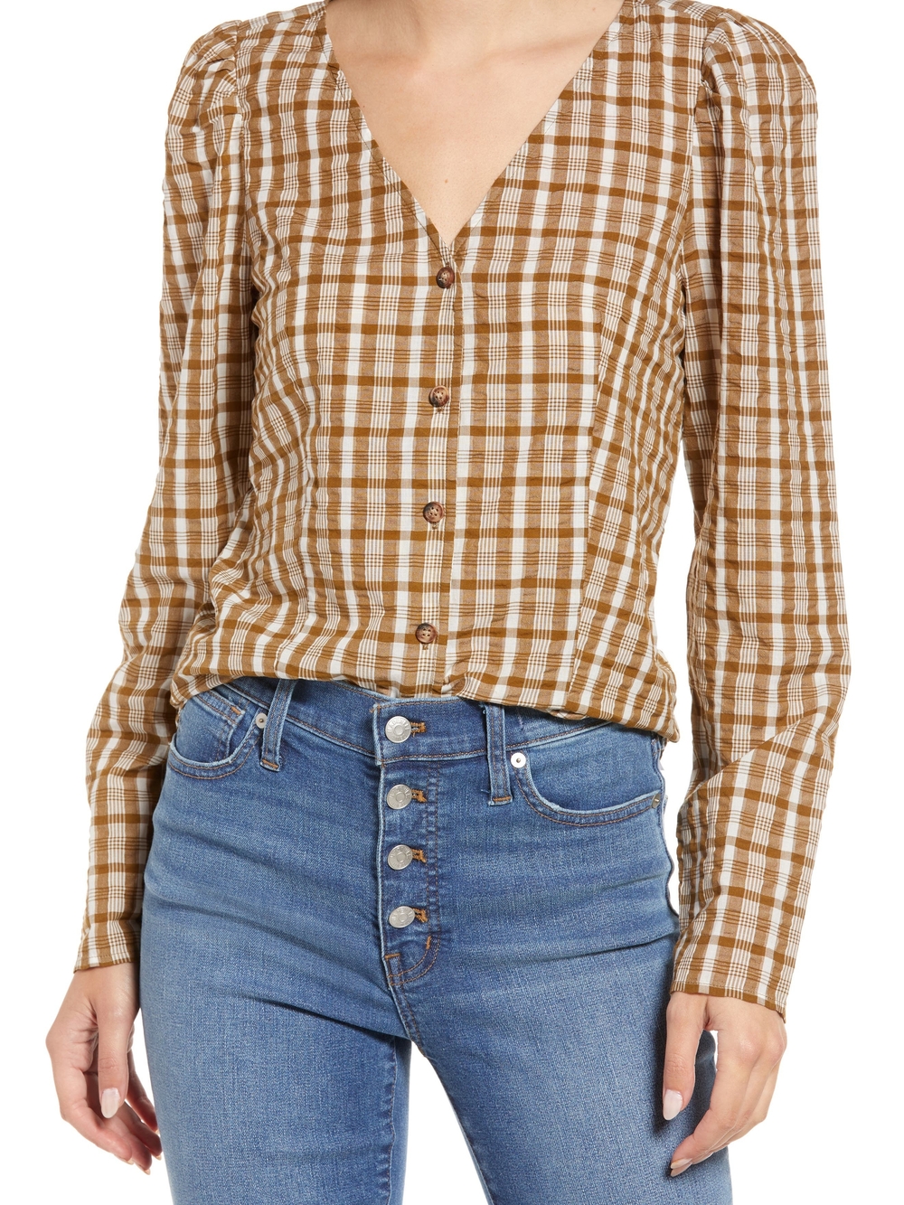 Madewell Westover‎ Sandown Plaid Button-Front V-Neck Blouse Size 12